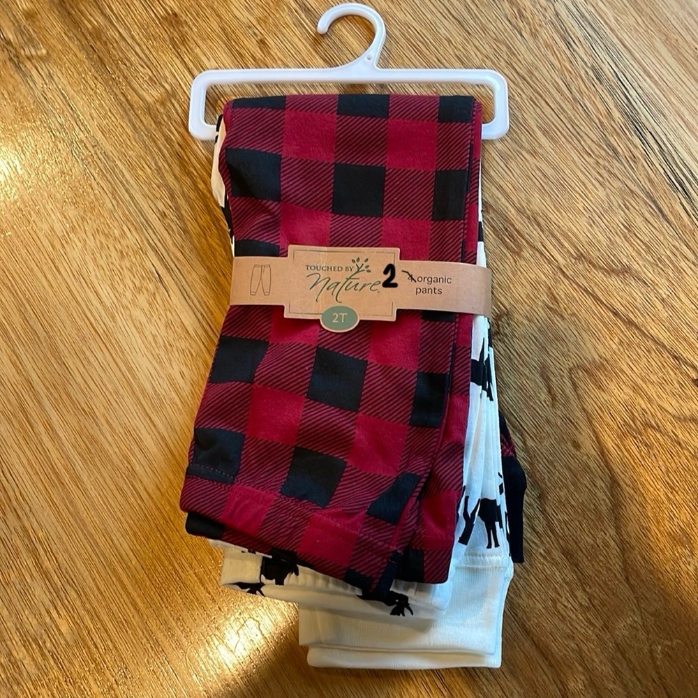 Pair of Organic Cotton Pants, Moose and Red Plaid Check Print